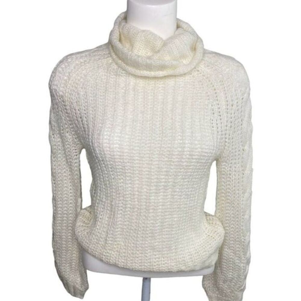 Planet Gold Cowl‎ Neck Sweater Top Women's XS Ivory White Open Knit Soft NEW